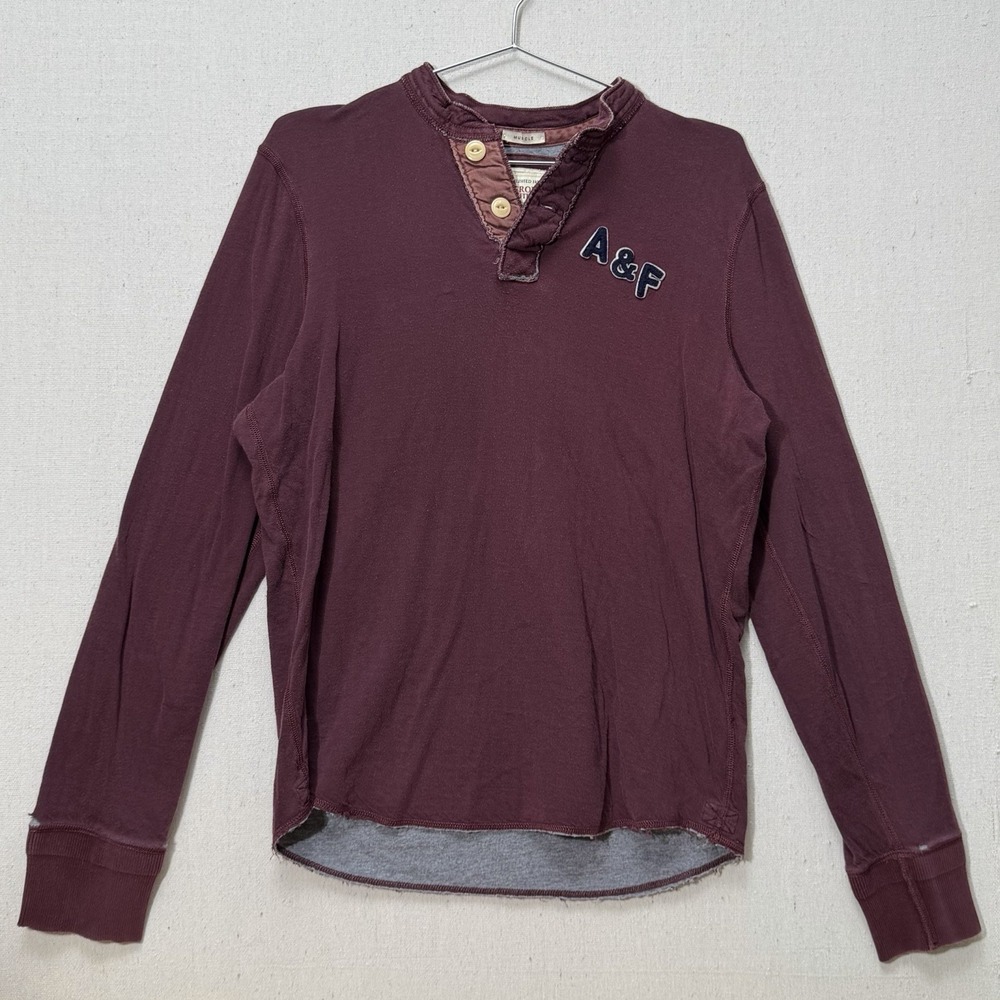 Vintage Abercrombie and Fitch Muscle Henley Shirt Mens M Y2K White Blue Striped